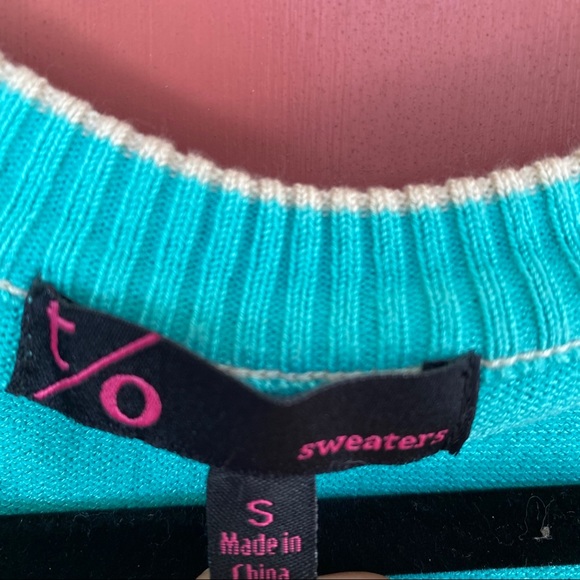 t/o Sweaters size S teal & stripes cardigan - Picture 2 of 2